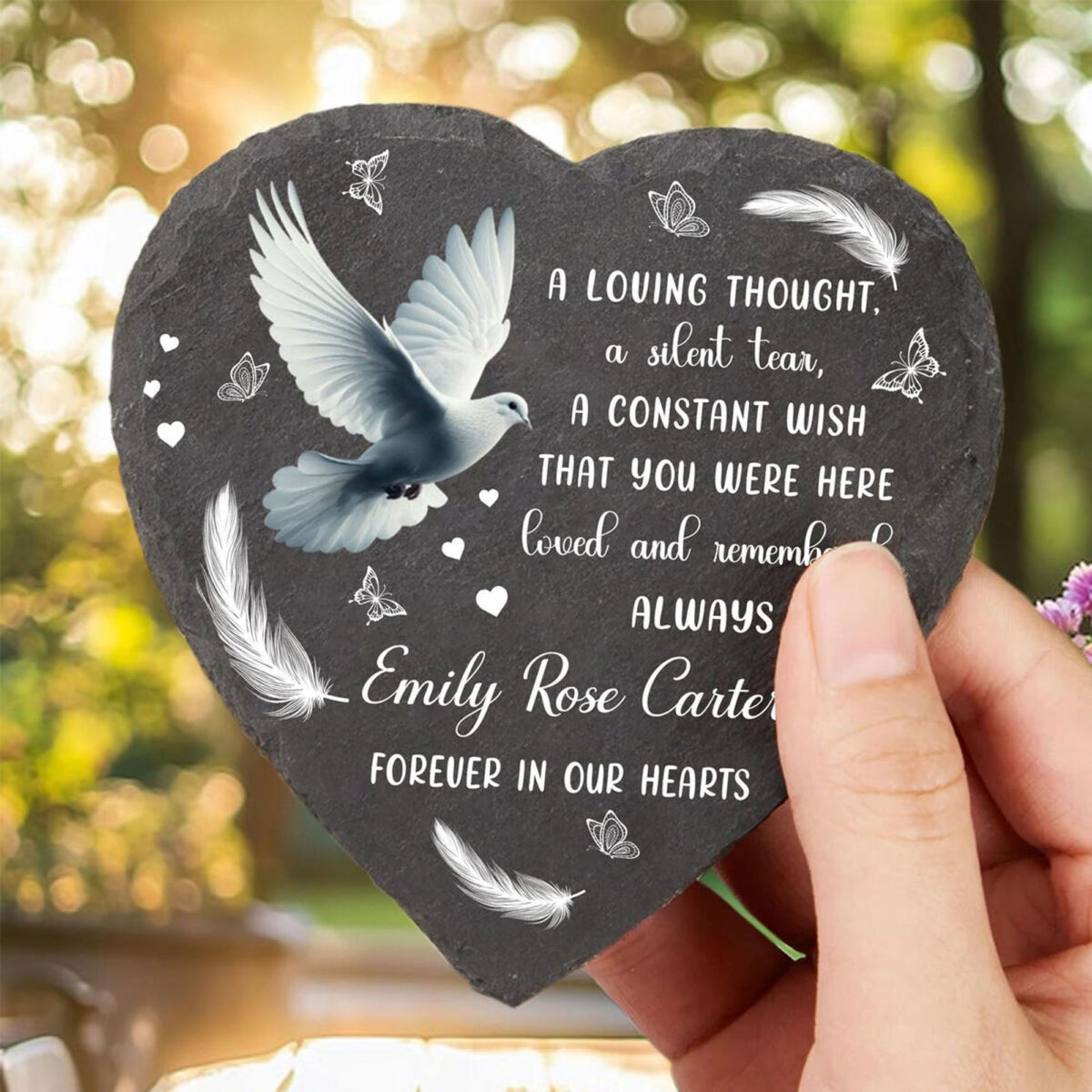 Custom Engraved Slate Memorial Stone, Forever in Our Hearts Garden Marker