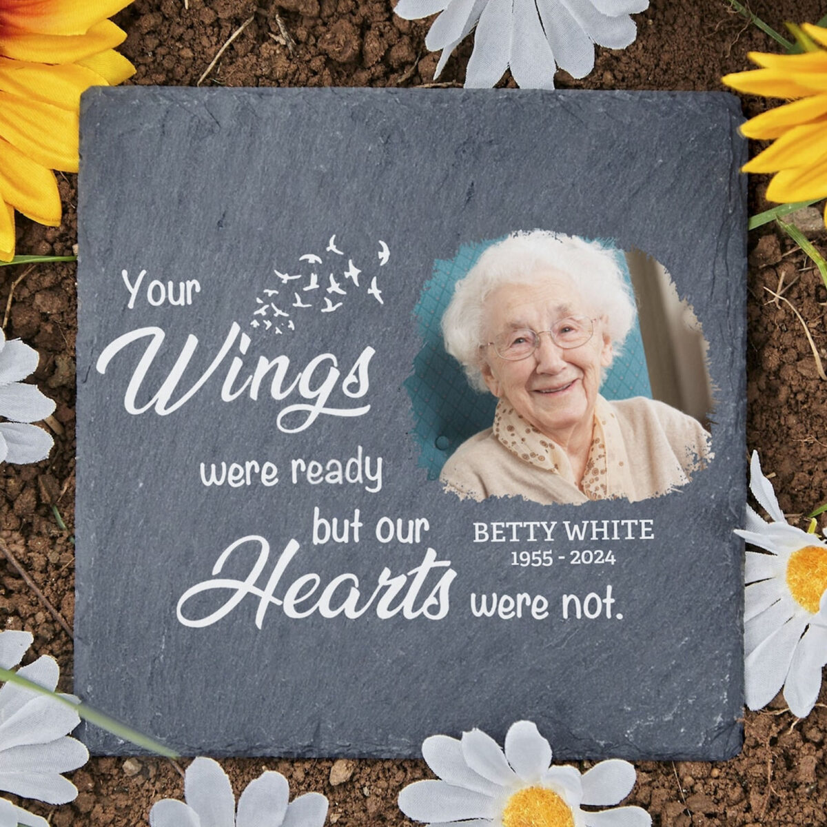 Custom Memorial Photo Mom Stone - Your wings were ready Slate - Sympathy Gift